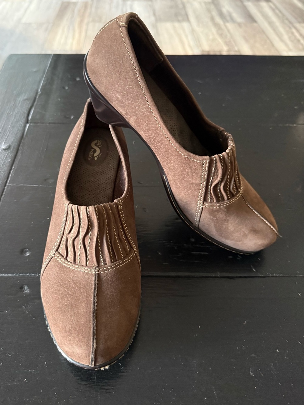 SoftWalk Brown Suede Wedge Slip-On Loafers
